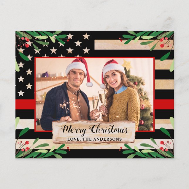 Budget Firefighter Thin Red Line Flag Christmas  (Front)