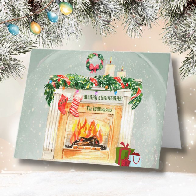 Budget Fireplace Gifts Snow Globe Effect Christmas Holiday Card (Creator Uploaded)
