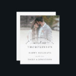 Budget First Christmas Mr and Mrs Photo Names Card<br><div class="desc">First Christmas Mr and Mrs Photo Names. A budget price 4.5” x 5.6” alternative. Available in a SEMI-GLOSS 110 lb CARD STOCK which similar in thickness to a postcard. Envelopes are slightly larger than the card size. Celebrate the special time of your first married Christmas! Easy to personalise the text...</div>