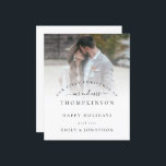 Budget First Christmas Mr and Mrs Photo Names Card<br><div class="desc">First Christmas Mr and Mrs Photo Names. A budget price 4.5” x 5.6” alternative. Available in a SEMI-GLOSS 110 lb CARD STOCK which similar in thickness to a postcard. Envelopes are slightly larger than the card size. Celebrate the special time of your first married Christmas! Easy to personalise the text...</div>