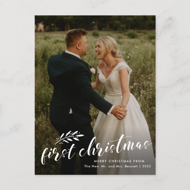 Budget First Christmas Wedding Photo Holiday Card (Front)