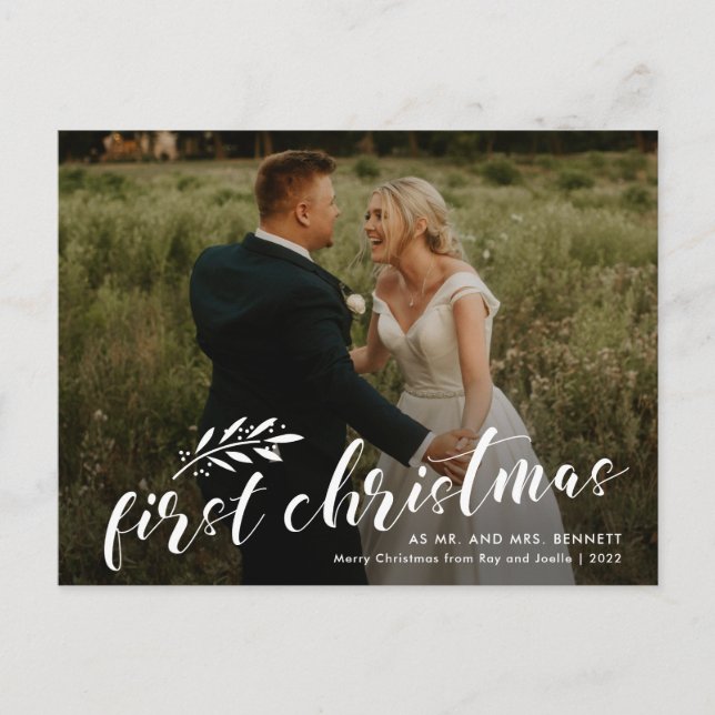 Budget First Christmas Wedding Photo Holiday Postcard (Front)
