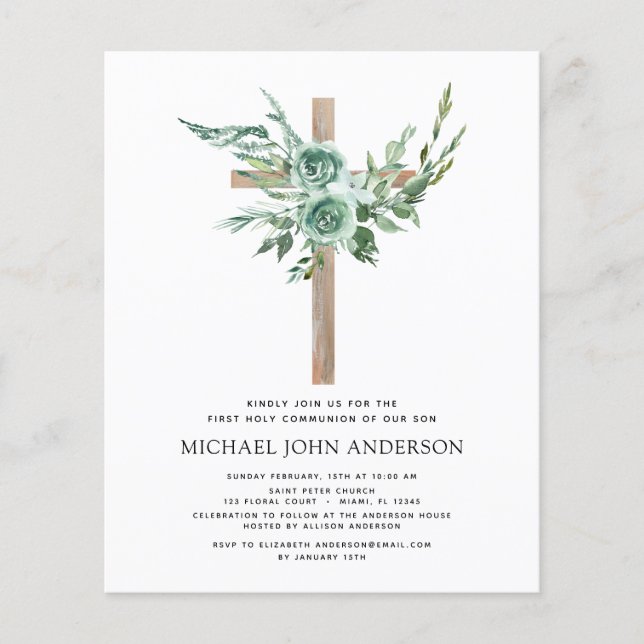 Budget First Holy Communion Greenery Eucalyptus Flyer (Front)
