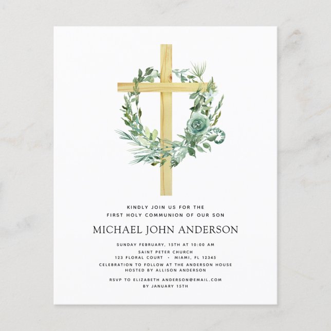 Budget First Holy Communion Greenery Eucalyptus Flyer (Front)