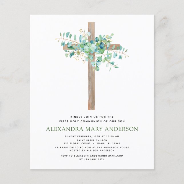Budget First Holy Communion Greenery Eucalyptus Flyer (Front)