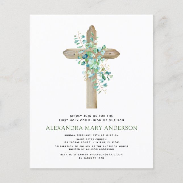 Budget First Holy Communion Greenery Eucalyptus Flyer (Front)