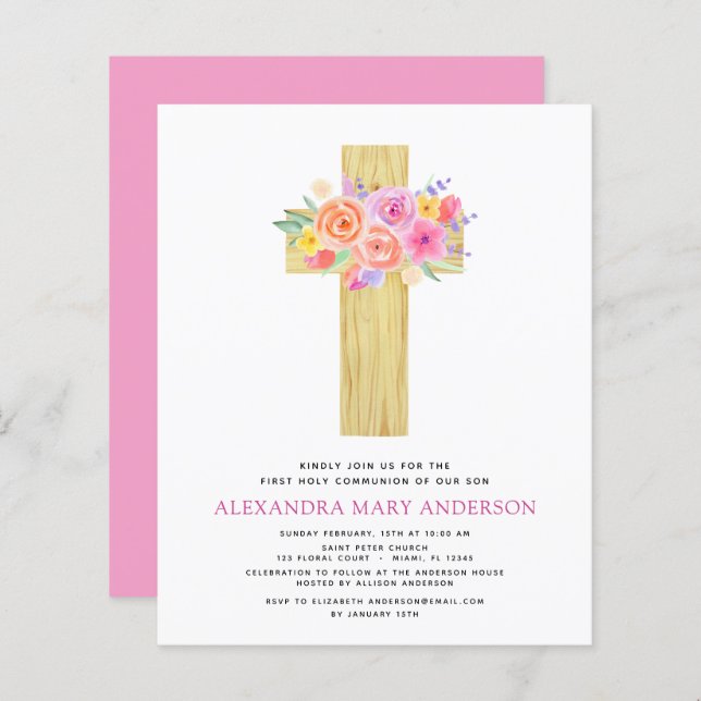 Budget First Holy Communion Pastel Floral Pink (Front/Back)