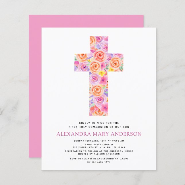Budget First Holy Communion Pastel Floral Pink (Front/Back)