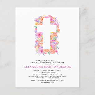 Budget First Holy Communion Pastel Floral Pink Flyer