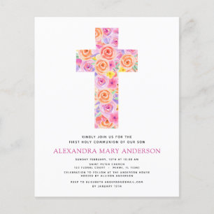 Budget First Holy Communion Pastel Floral Pink Flyer