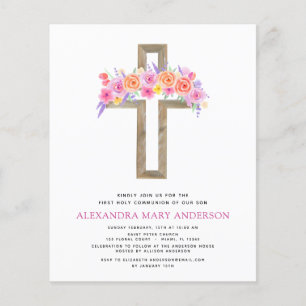 Budget First Holy Communion Pastel Floral Pink Flyer