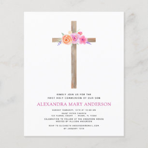 Budget First Holy Communion Pastel Floral Pink Flyer