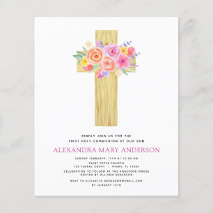 Budget First Holy Communion Pastel Floral Pink Flyer
