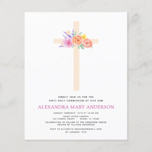 Budget First Holy Communion Pastel Floral Pink Flyer