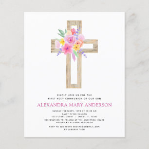 Budget First Holy Communion Pastel Floral Pink Flyer