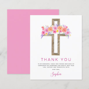 Budget First Holy Communion Thank You Floral Pink