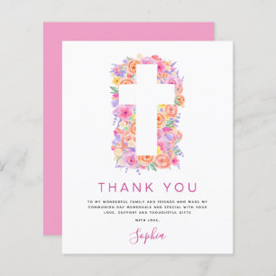 Budget First Holy Communion Thank You Floral Pink