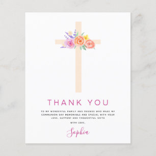 Budget First Holy Communion Thank You Floral Pink Flyer
