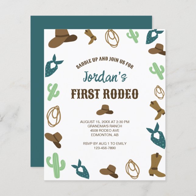 Budget First Rodeo Birthday 1st Cowboy Western (Front/Back)