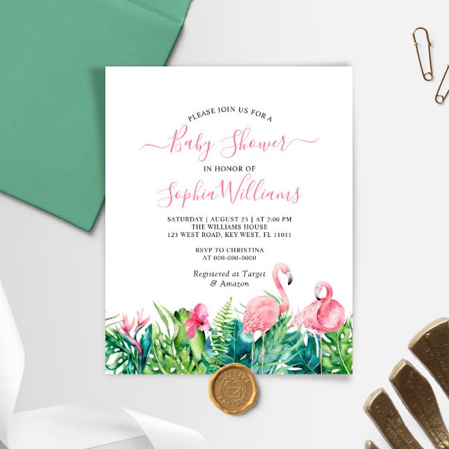 Budget Flamingos Tropical Baby Shower Invitation (Creator Uploaded)