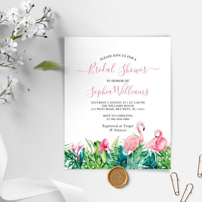 Budget Flamingos Tropical Bridal Shower Invitation (Creator Uploaded)