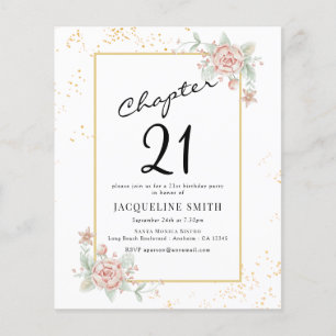 Budget Floral 21st Birthday Invitation Flyer