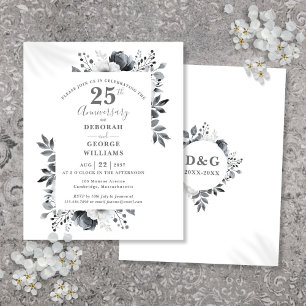 Budget Floral 25th Wedding Anniversary Invitation