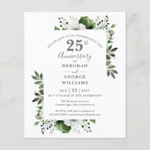 Budget Floral 25th Wedding Anniversary Invitation
