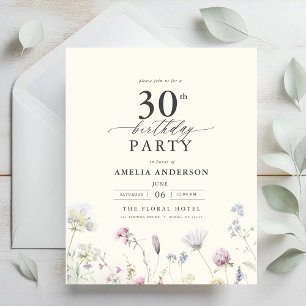 Budget Floral 30th Birthday Invitation Flyer