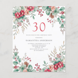 Budget Floral 30th Birthday Party Invitation Flyer