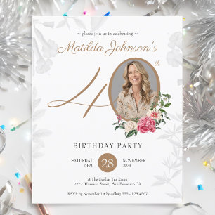 Budget Floral 40th Birthday Invitation