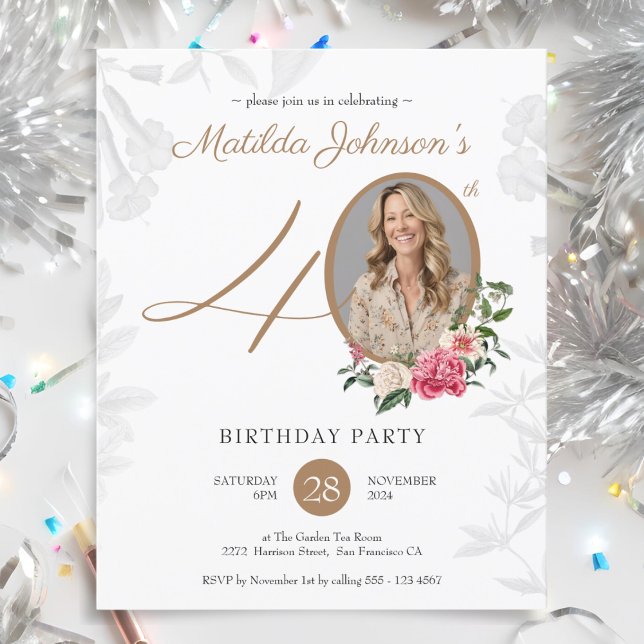 Budget Floral 40th Birthday Invitation (Budget Floral 40th Birthday Invitation)