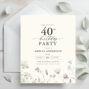 Budget Floral 40th Birthday Invitation Flyer