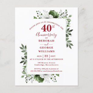 Budget Floral 40th Wedding Anniversary Invitation