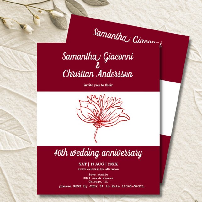 Budget Floral 40th Wedding Anniversary Invitation (Creator Uploaded)