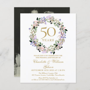 Budget Floral 50th Anniversary Photo Invitation