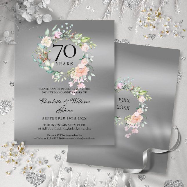 Budget Floral 70th Anniversary Invitation (Budget Floral 70th Anniversary Invitation)