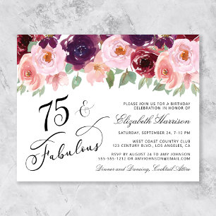 Budget Floral 75th Birthday Party Invitation