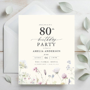 Budget Floral 80th Birthday Invitation Flyer