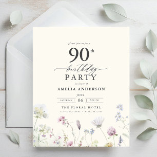 Budget Floral 90th Birthday Invitation