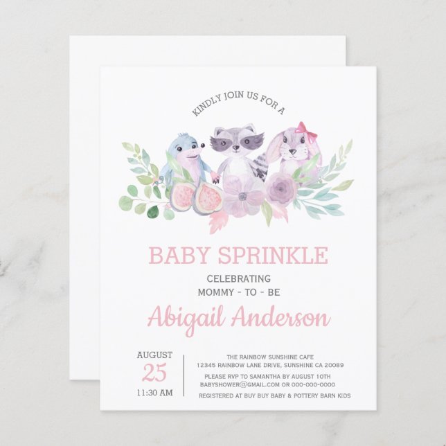 Budget Floral Animal Baby Sprinkle Invitation (Front/Back)