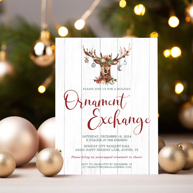 Budget Floral Antlers Christmas Ornament Exchange  (Budget Floral Antlers Christmas Ornament Exchange Invitation )