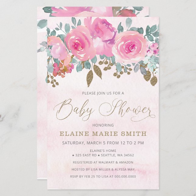 Budget Floral Baby in Bloom Baby Shower Invitation (Front/Back)