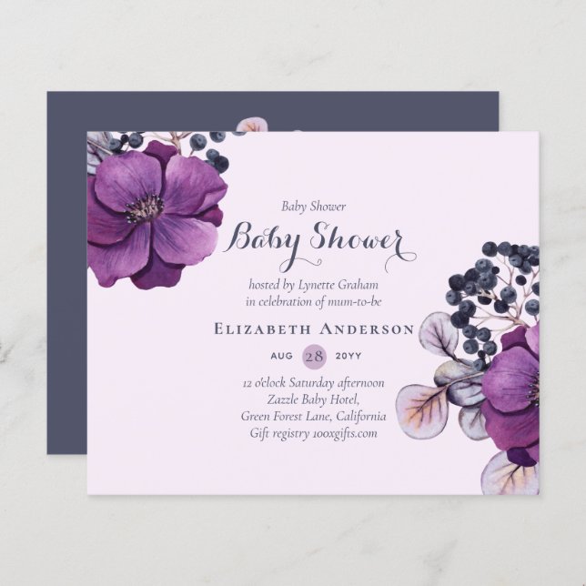 BUDGET Floral Baby Shower Invitation Modern Pretty (Front/Back)