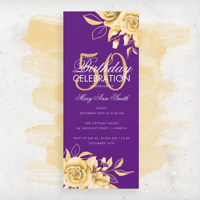 Budget Floral Birthday Party Elegant Gold & Purple (Creator Uploaded)