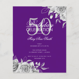 Budget Floral Birthday Party Silver & Purple  Flyer