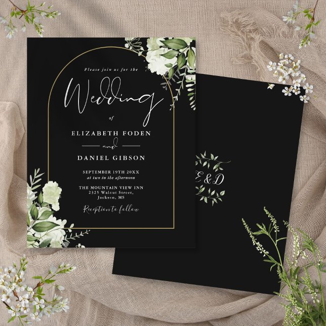 Budget Floral Black And Gold Arch Wedding Invite (Budget Floral Black And Gold Arch Wedding Invite)