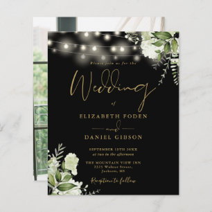 Budget Floral Black And Gold Photo Wedding Invite