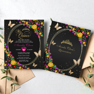 BUDGET Floral Black Gold Butterfly Quinceañera
