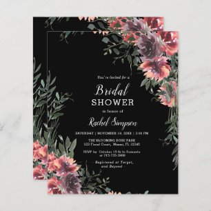  Budget Floral Black Pink Bridal Shower Invitation
